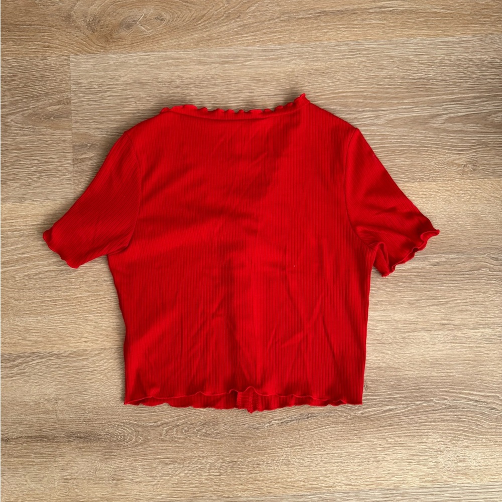 Red Ruffled V-Neck Top - Picture 3 of 3
